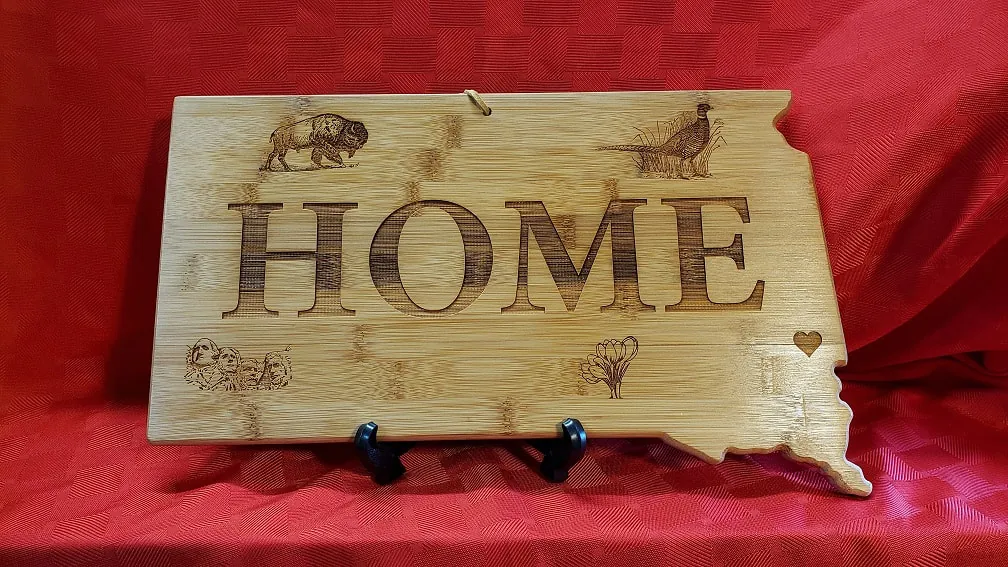 We can personalize bamboo cutting boards in the shape of South Dakota or Minnesota. Please allow 3-4 week delivery for this item. — Personalized Cutting Boards