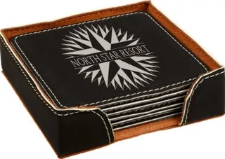 4" Square Leatherette 6-Coaster Set