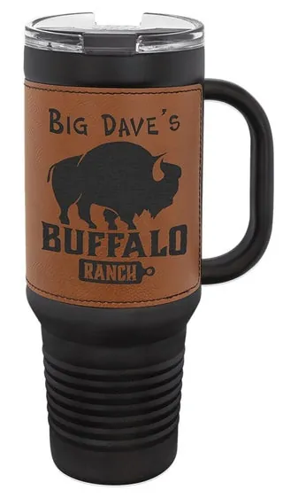 40 oz. Black with Rawhide Leatherette Travel Mug