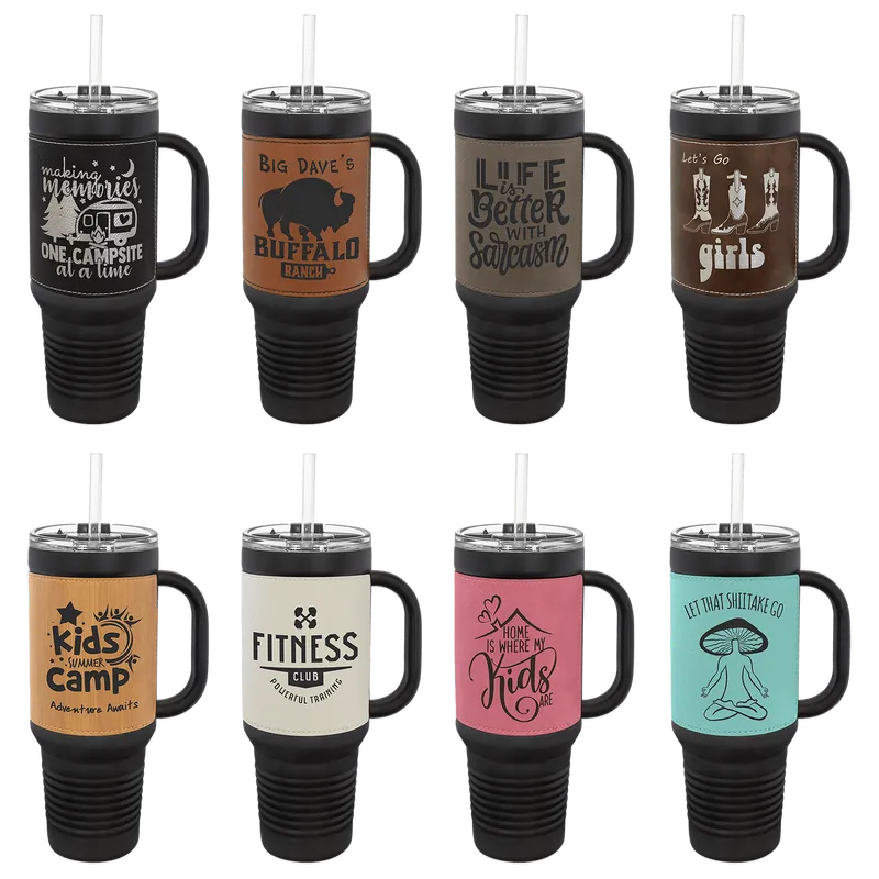 40 oz. Black Tumblers w/Leatherette — Leatherette Gifts