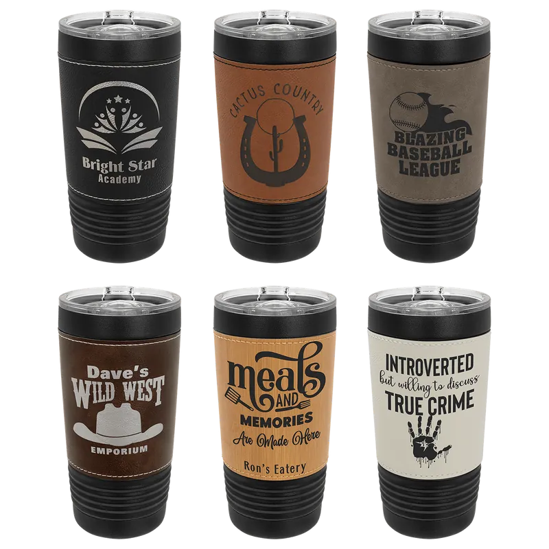 20 oz. Black Tumblers w/Leatherette — Leatherette Gifts