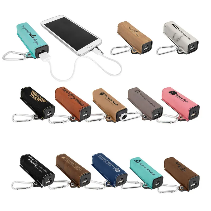 Laserable Leatherette 200 mAh Power Bank with USB Cord Set — Personalized phone chargers