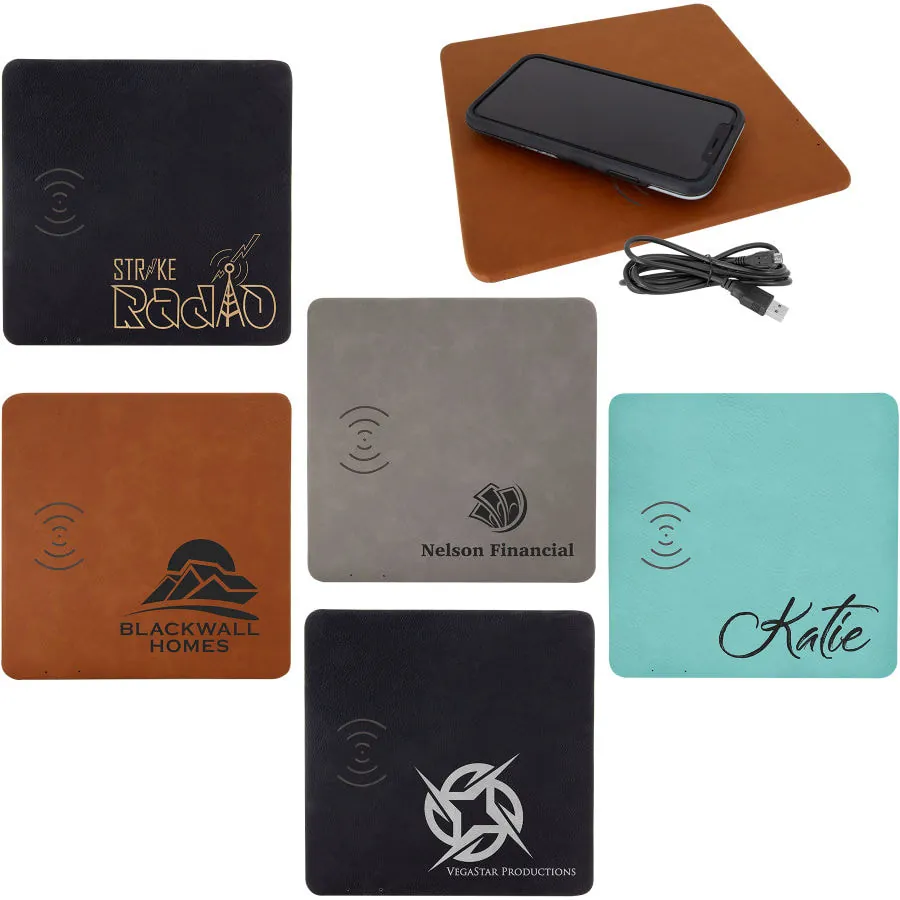 8" x 8" Laserable Leatherette Phone Charging Mat Sample Set — Personalized phone chargers